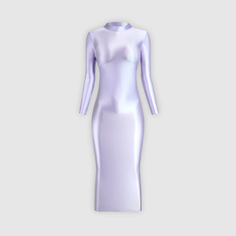 Elegant long-sleeve lavender glossy dress, ideal for a special occasion.