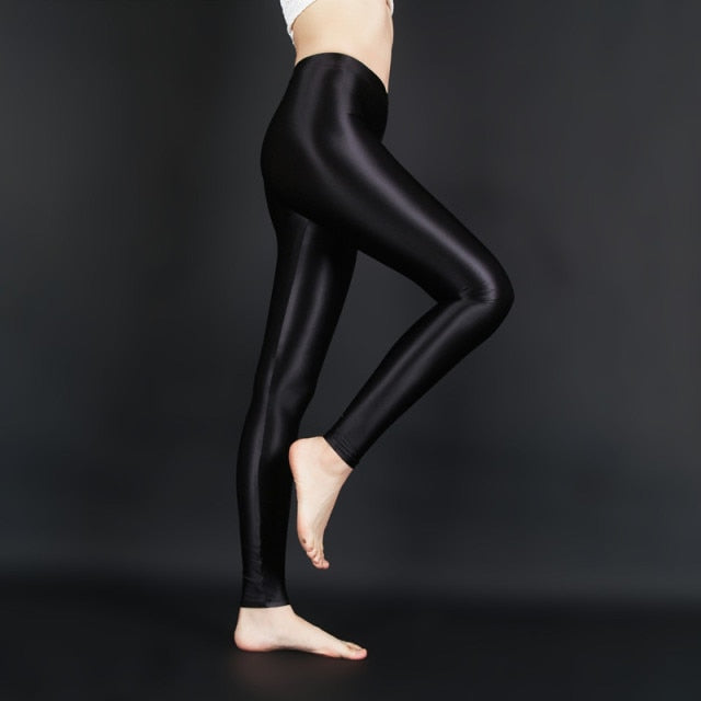 Enticing High Waisted Black Wet Look Leggings