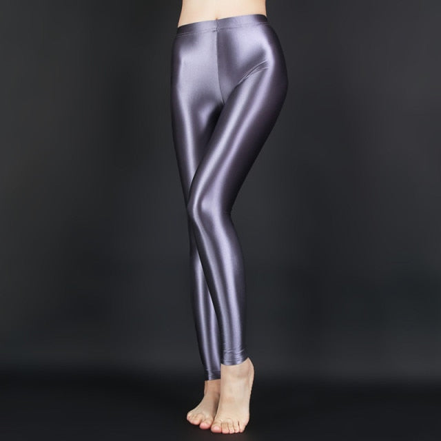 Enticing High Waisted Gray Wet Look Leggings – satinylust