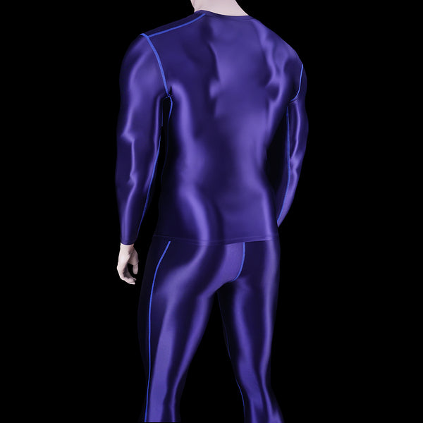 Satinylust-Aether Blue Glossy Long Sleeves Top And Tights Set