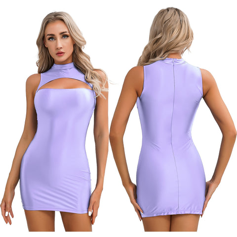 Eudora Lavender Glossy Mini Dress-satinylust