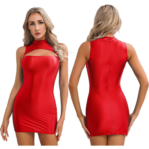 Eudora Red Glossy Mini Dress-satinylust