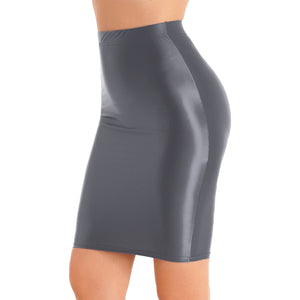 Melia Gray Glossy High Waist Skirt-satinylust