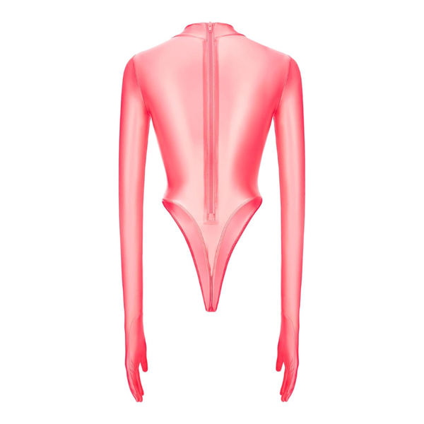 Pink bodysuit with long sleeves on a white background