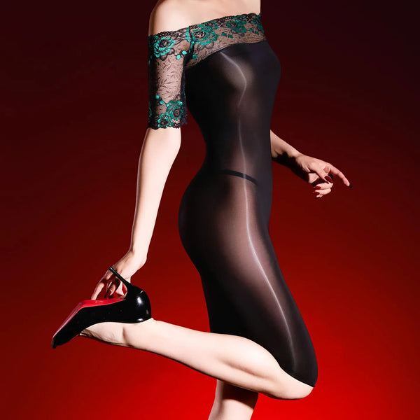 Aelina Off-Shoulder Sheer Lace Midi Dress