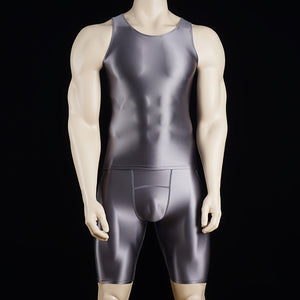 Satinylust-Aion Ash Glossy Tank Top And Compression Shorts