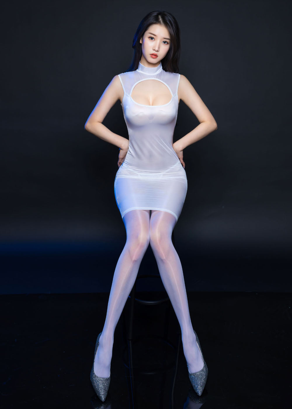 Satinylust - Chryse White Glossy Sheer Bodycon Dress