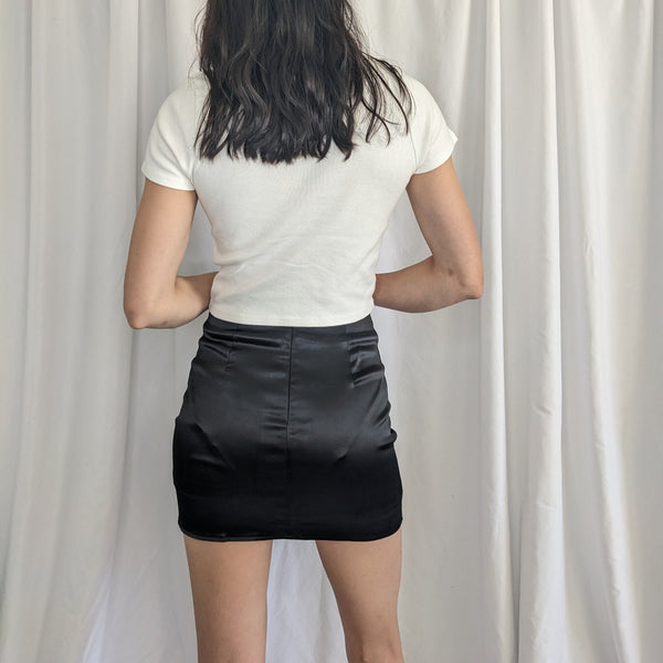 Divona Midnight High Waist Satin Skirt-satinylust