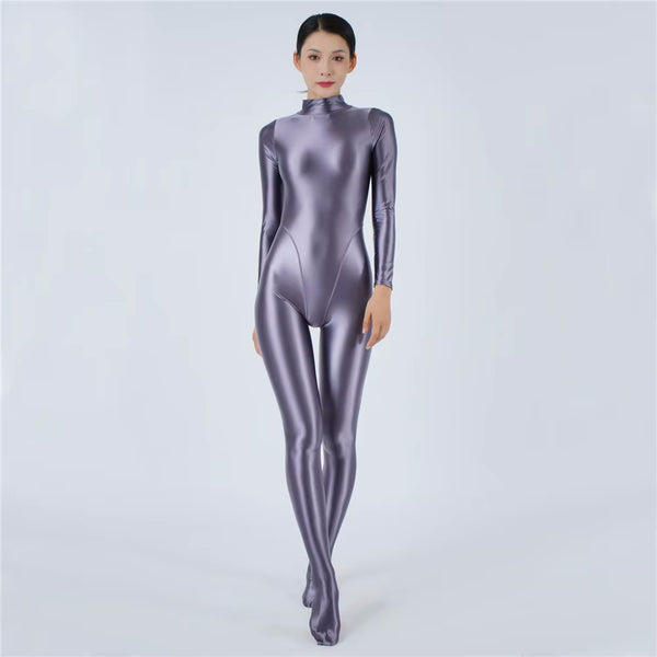 Devera Glossy Gray Catsuit-satinylust