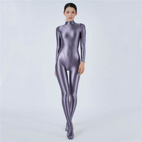 Devera Glossy Gray Catsuit-satinylust