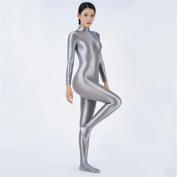 Devera Glossy Silver Catsuit-satinylust