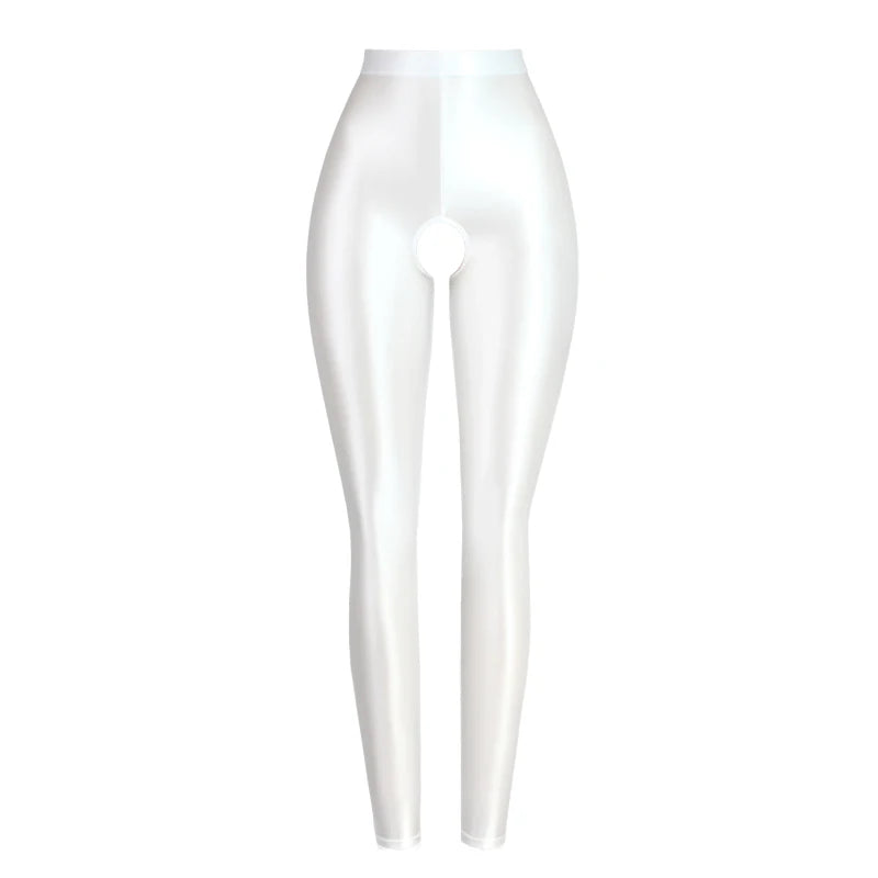 Milda White Glossy Crotchless Legging-satinylust