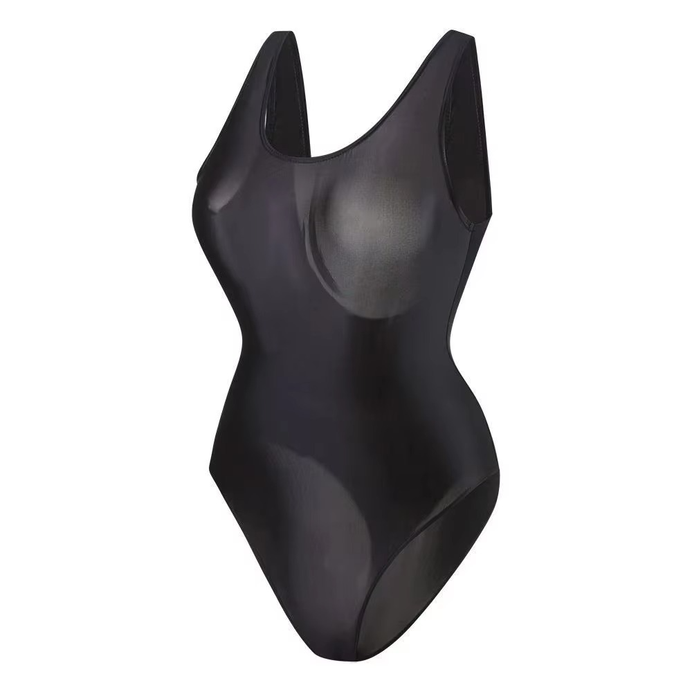 Black glossy swimsuit on a white background