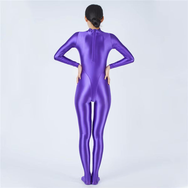 Devera Glossy Purple Catsuit - satinylust