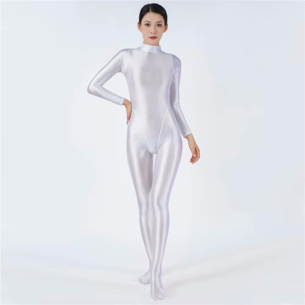 Devera Glossy White Catsuit-satinylust