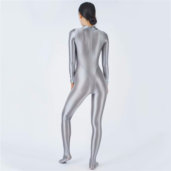 Devera Glossy Silver Catsuit-satinylust