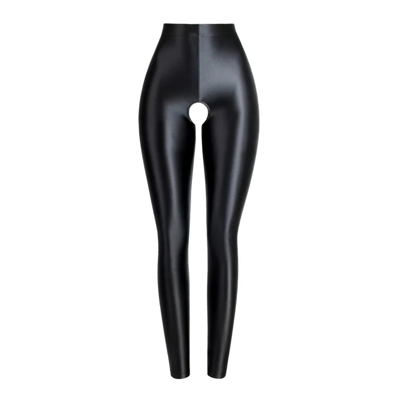 Milda Black Glossy Crotchless Legging-satinylust