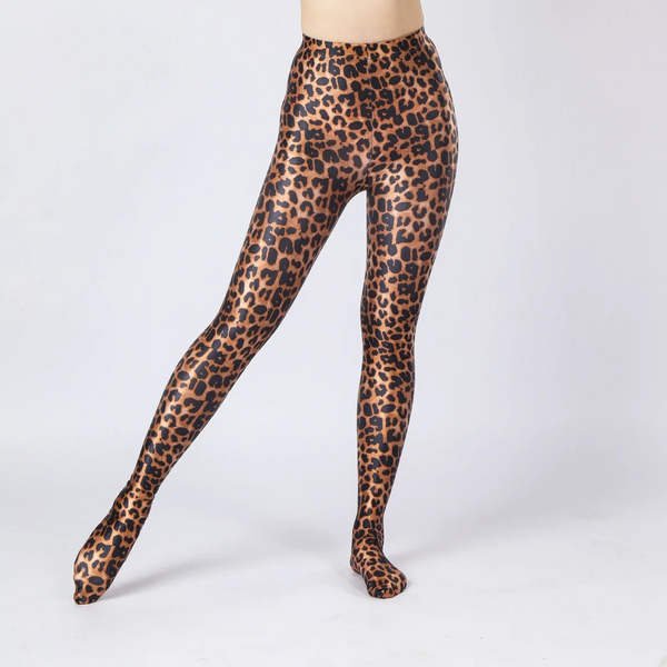 Leopard print tights on a white background