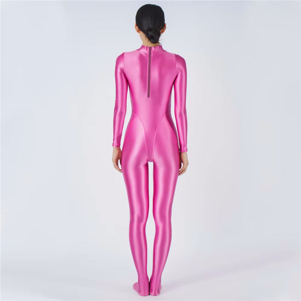 Devera Glossy Hot Pink Catsuit-satinylust