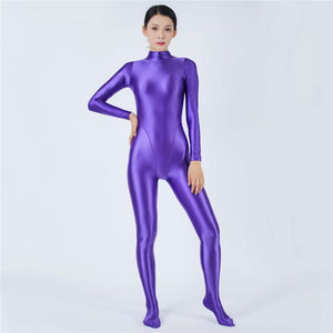 Devera Glossy Purple Catsuit - satinylust