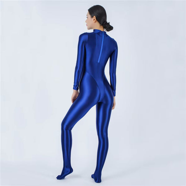 Devera Glossy Blue Catsuit-satinylust