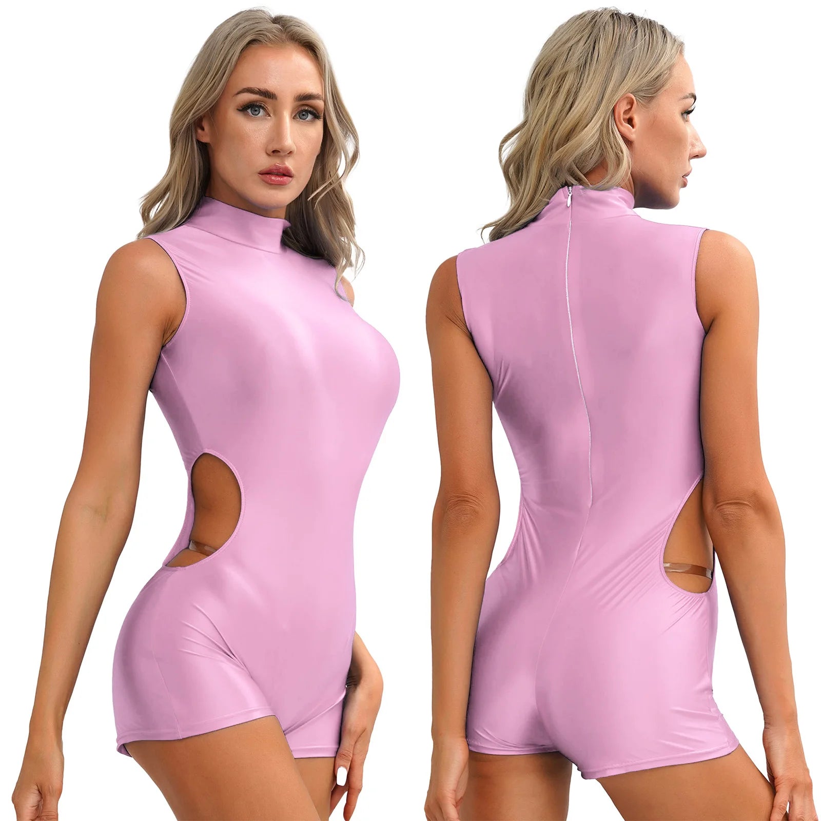 Flora Pink Glossy Unitard-satinylust