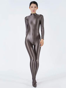 Devera Glossy Mocha Catsuit-satinylust