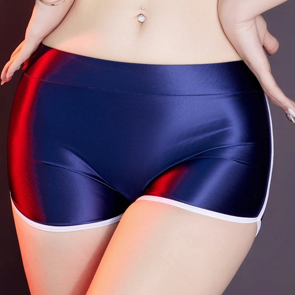 Danu Blue Glossy Hot Pants-satinylust