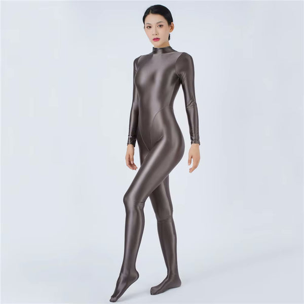 Devera Glossy Mocha Catsuit-satinylust