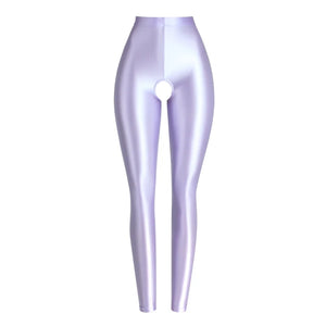 Milda Lavender Glossy Crotchless Legging-satinylust