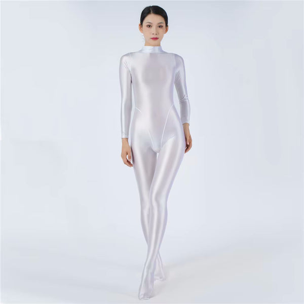 Devera Glossy White Catsuit-satinylust