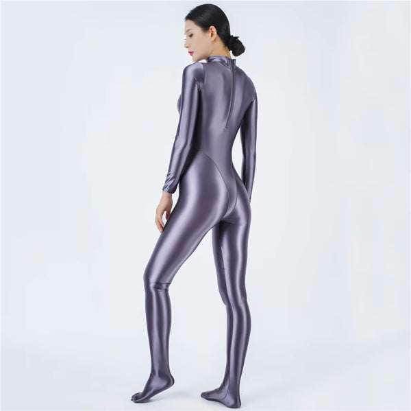 Devera Glossy Gray Catsuit-satinylust