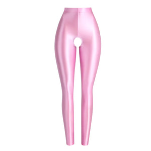 Milda Pink Glossy Crotchless Legging-satinylust