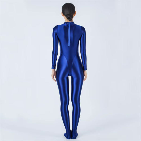 Devera Glossy Blue Catsuit-satinylust