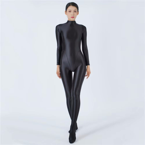 Devera Glossy Midnight Catsuit-satinylust