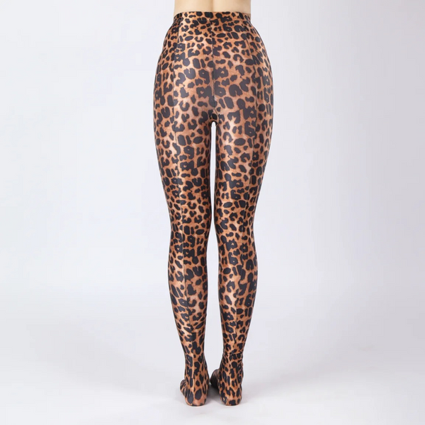 Leopard print pantyhose on a white background