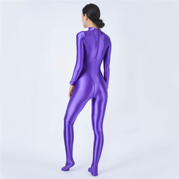 Devera Glossy Purple Catsuit - satinylust