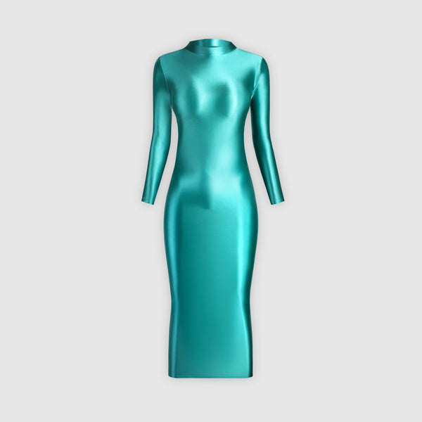 Charis Turquoise Glossy Bodycon Dress-satinylust