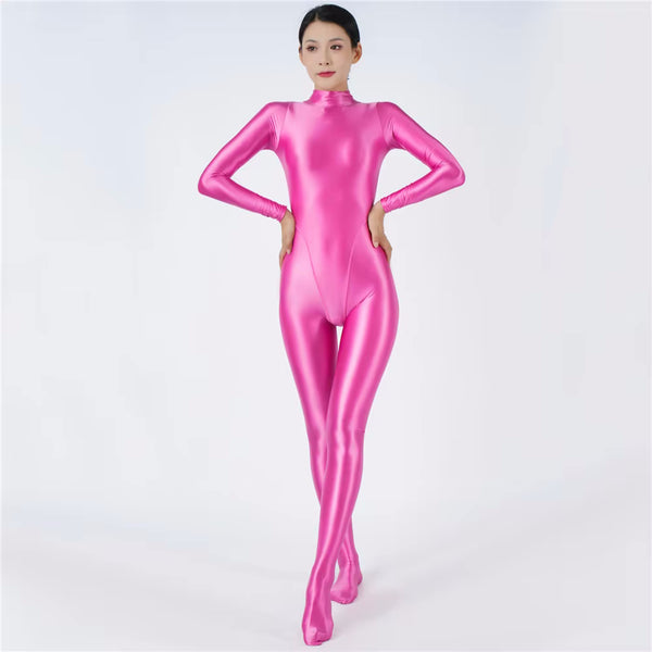 Devera Glossy Hot Pink Catsuit-satinylust