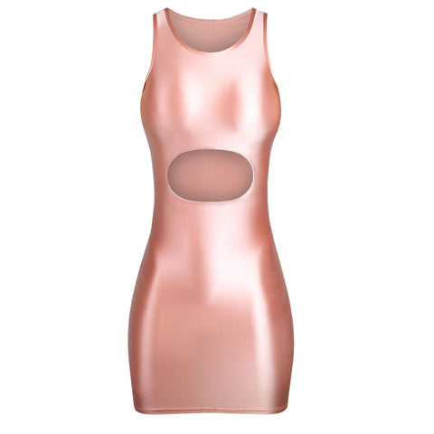 Kali Coral Cut Out Glossy Party Dress-satinylust