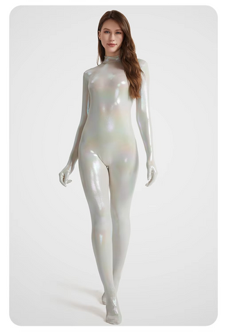 Nephira Metallic Silver Shiny Catsuit
