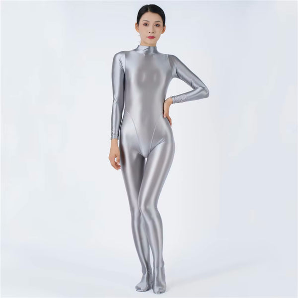 Devera Glossy Silver Catsuit-satinylust