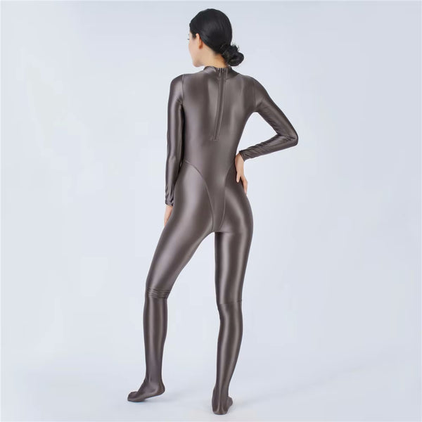 Devera Glossy Mocha Catsuit-satinylust