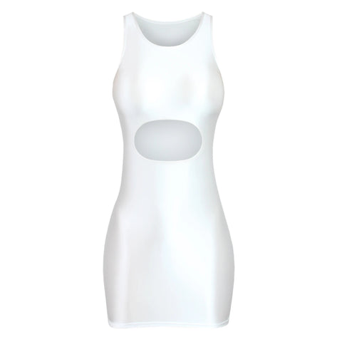 Kali White Cut Out Glossy Party Dress-satinylust