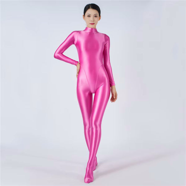 Devera Glossy Hot Pink Catsuit-satinylust