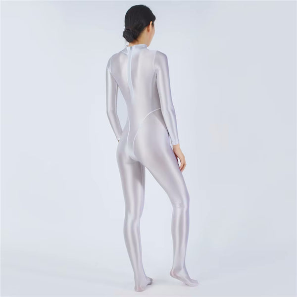 Devera Glossy White Catsuit-satinylust