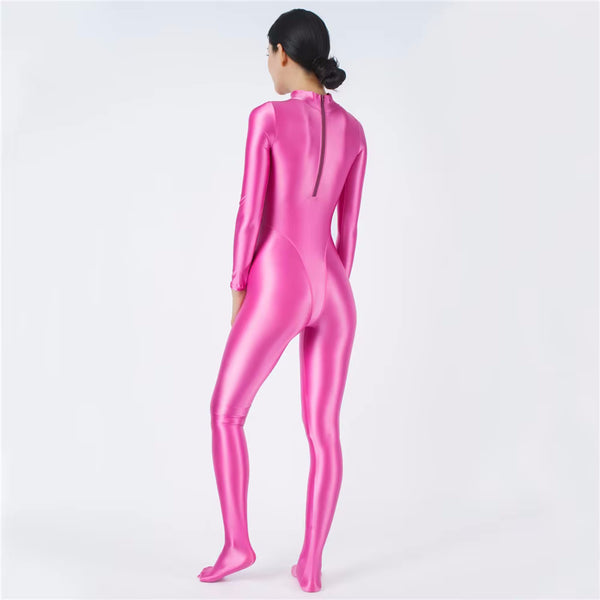 Devera Glossy Hot Pink Catsuit-satinylust