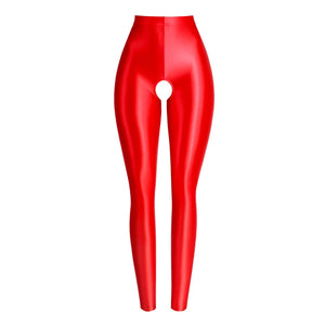 Milda Red Glossy Crotchless Legging-satinylust