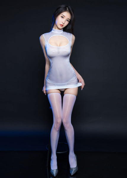 Satinylust - Chryse White Glossy Sheer Bodycon Dress