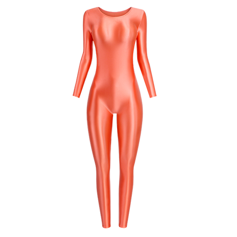 Britt Coral Wet Look Catsuit-satinylust